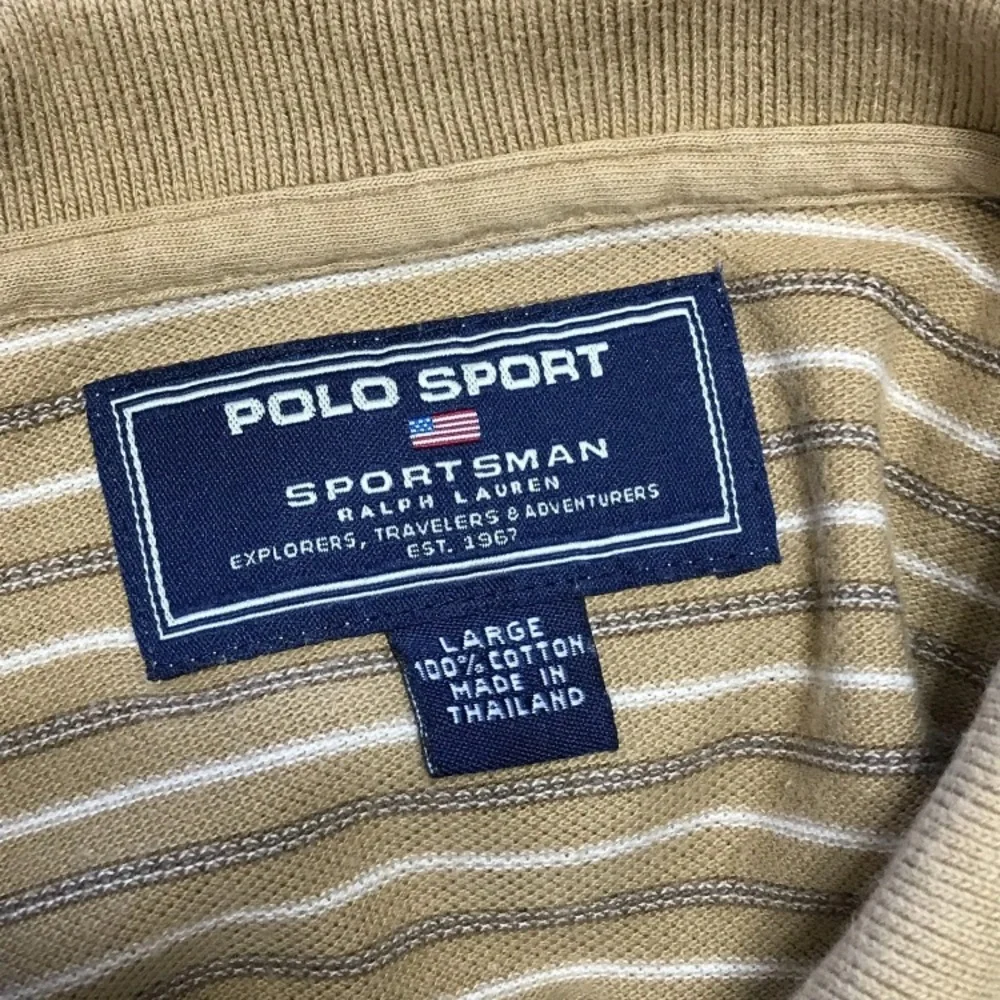 VTG‎ Polo Sport Sportsman Shirt Mens L Tan Striped Cotton Ralph Lauren Pony Logo